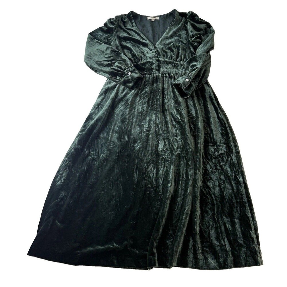Boden Elise Velvet Midi Dress Women's 14 Green Holiday Christmas Party New Year